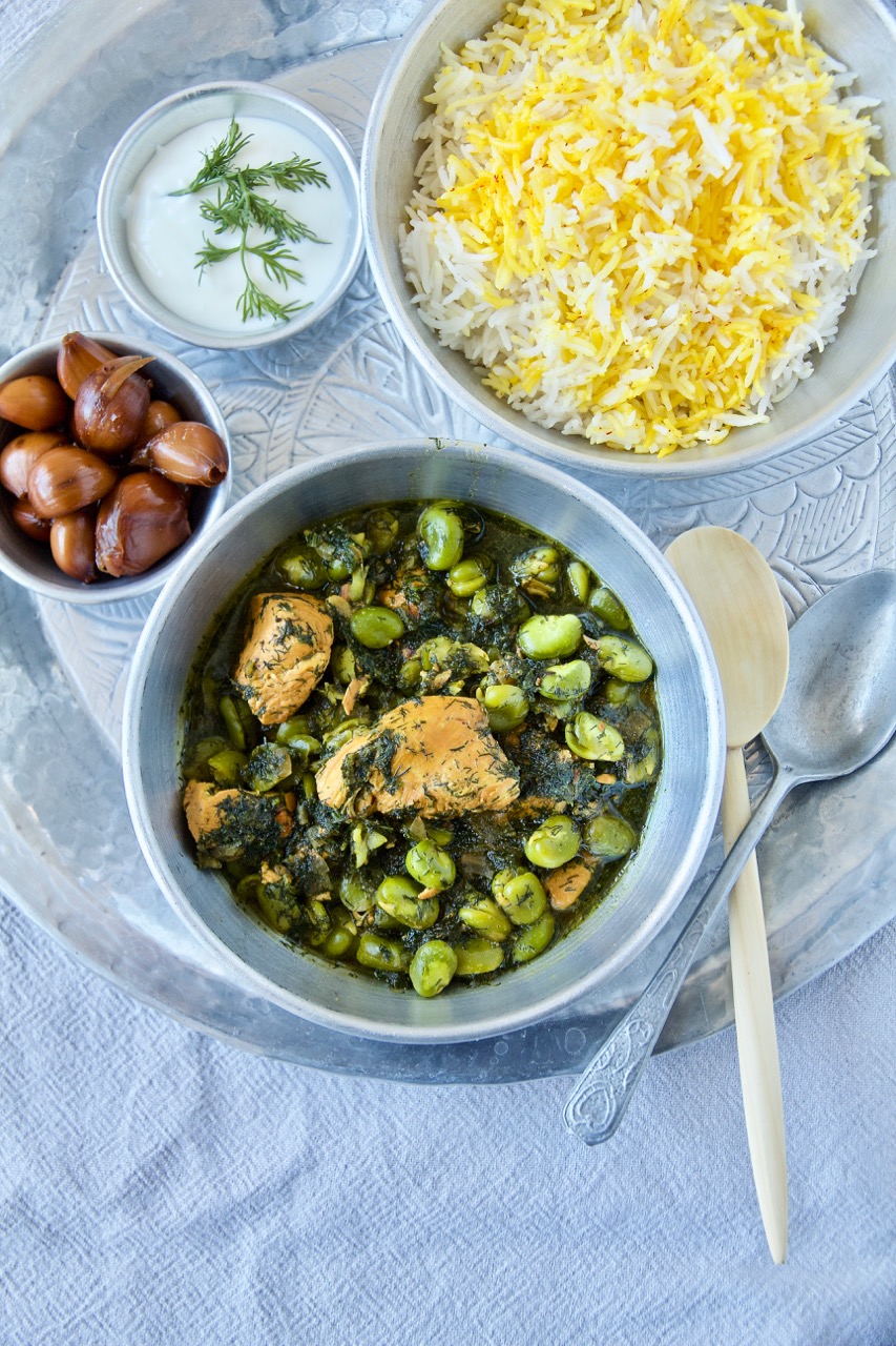 Khoresht-e Baghali - Dicke-Bohnen-Ragout mit Safran-Huhn
