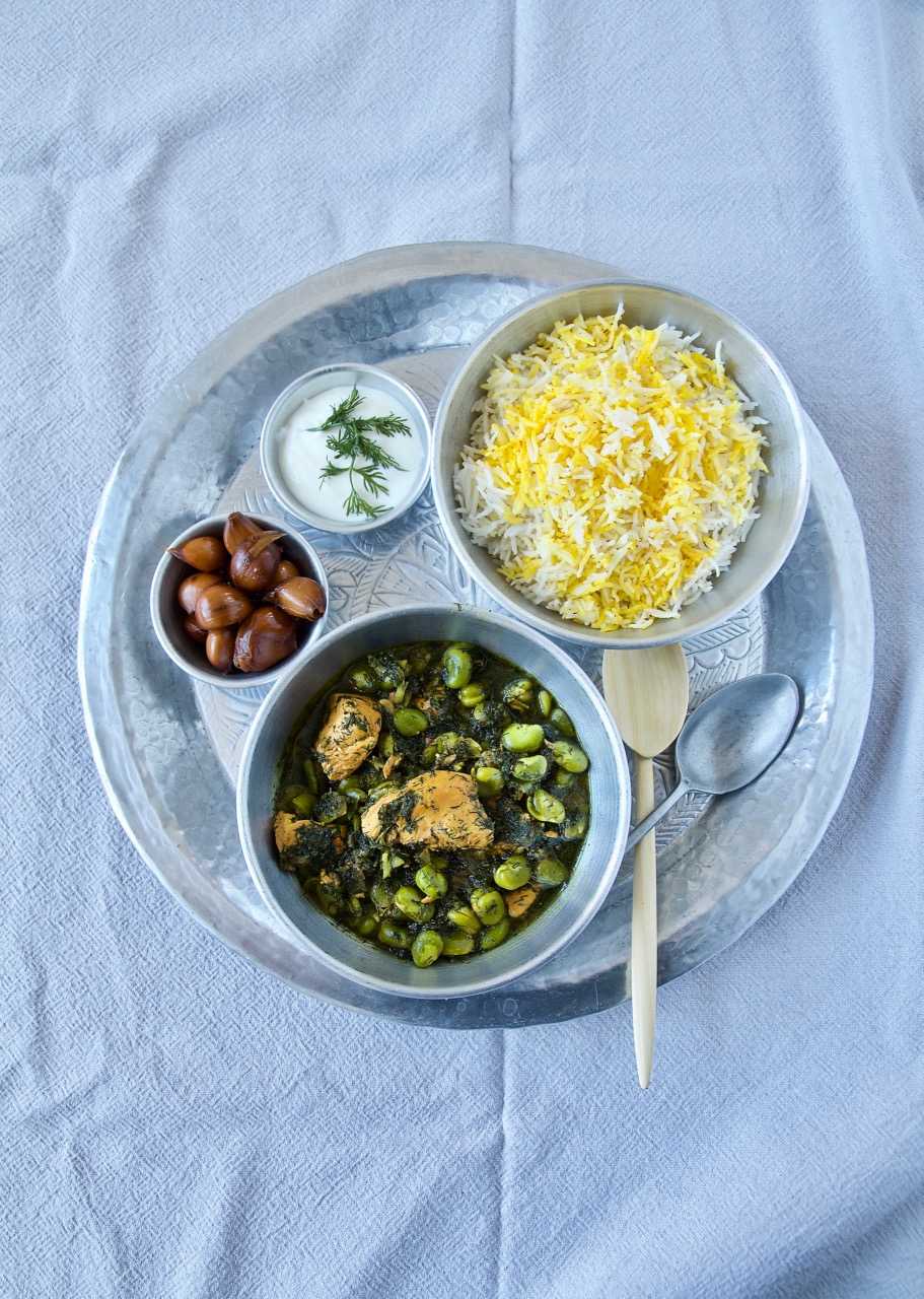 Khoresht-e Baghali - Dicke-Bohnen-Ragout mit Safran-Huhn